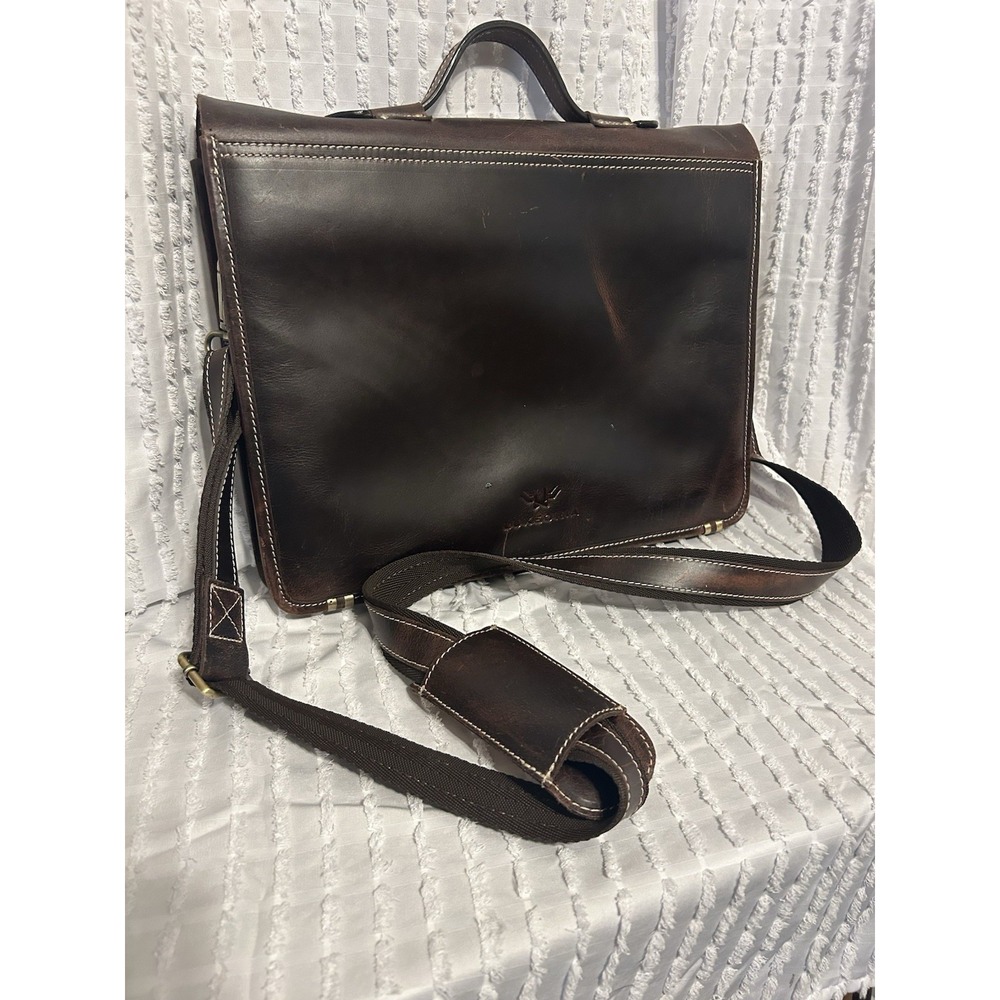Luxeoria Deep Brown Leather Briefcase Messenger Bag With Latch‎